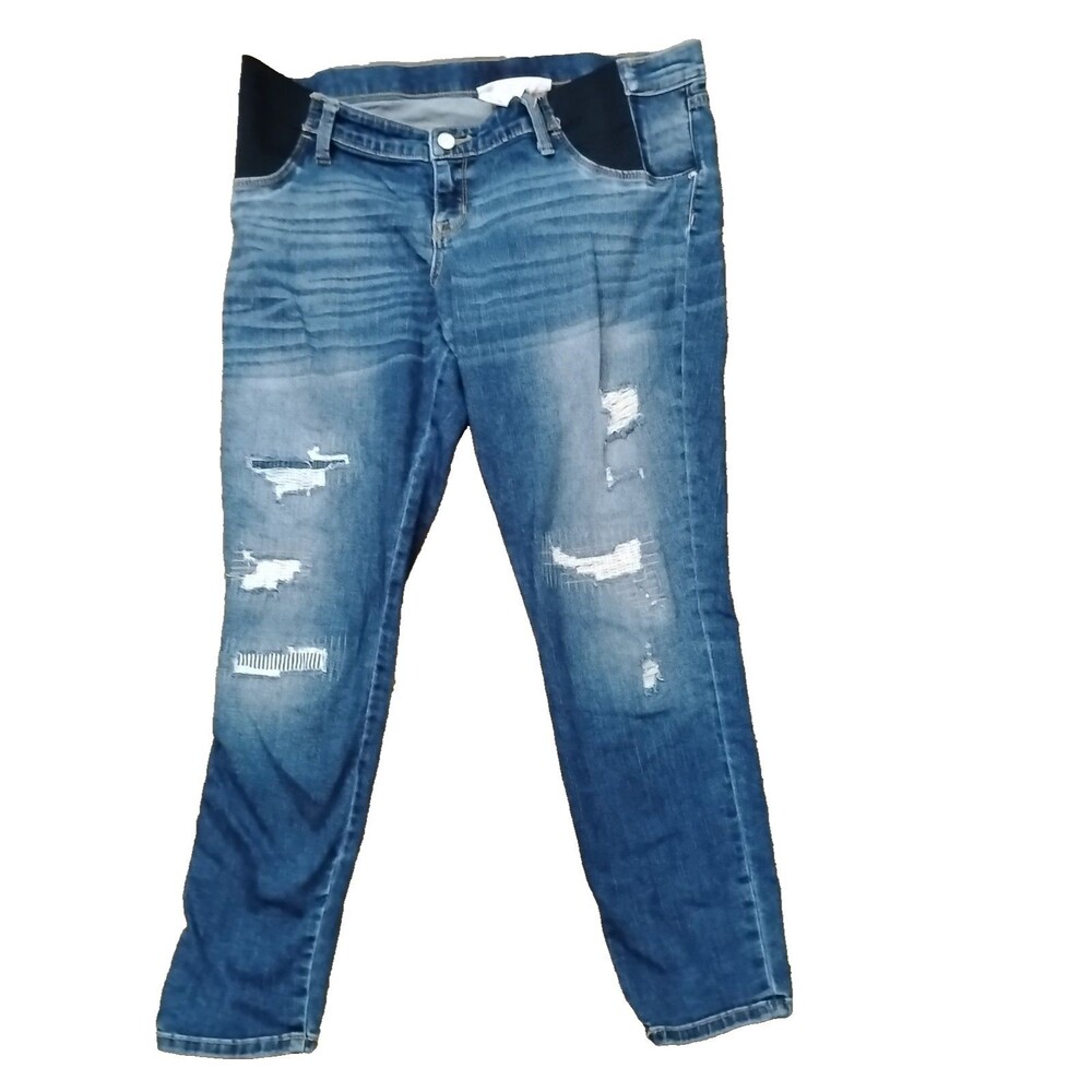 Liz Lange Maternity Womens M Jeans Pull On Distressed Blue Denim